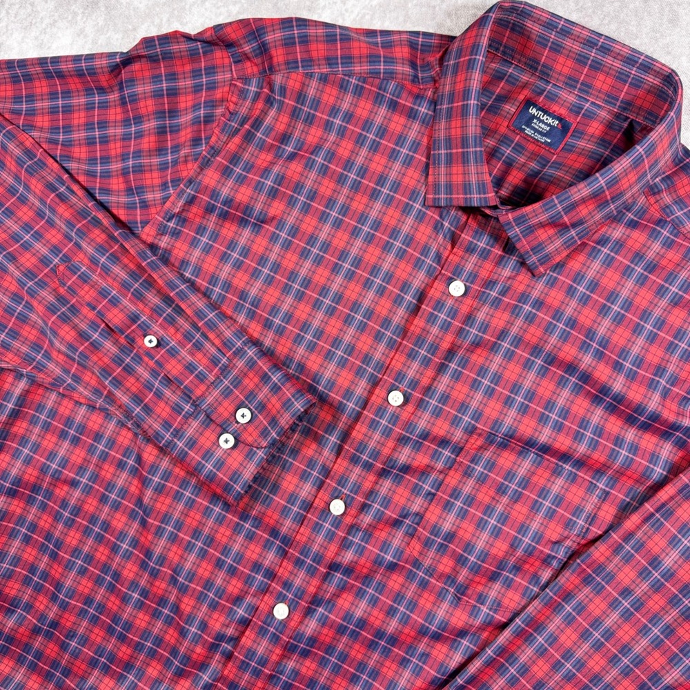 UNTUCKit Stevenson Performance Plaid Shirt Mens XL Regular Fit Red Blue 41956